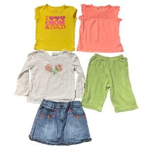 Jumping Beans| Carter’s Bundle Clothes Baby Girl 12M 18M Yellow Tees Denim Skirt